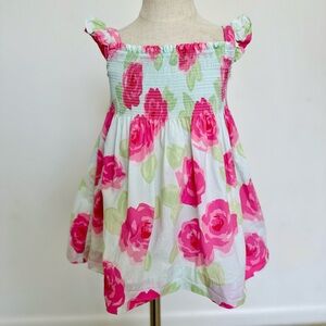Janie and Jack Floral aqua Pink and Green smocked Dress ruffle